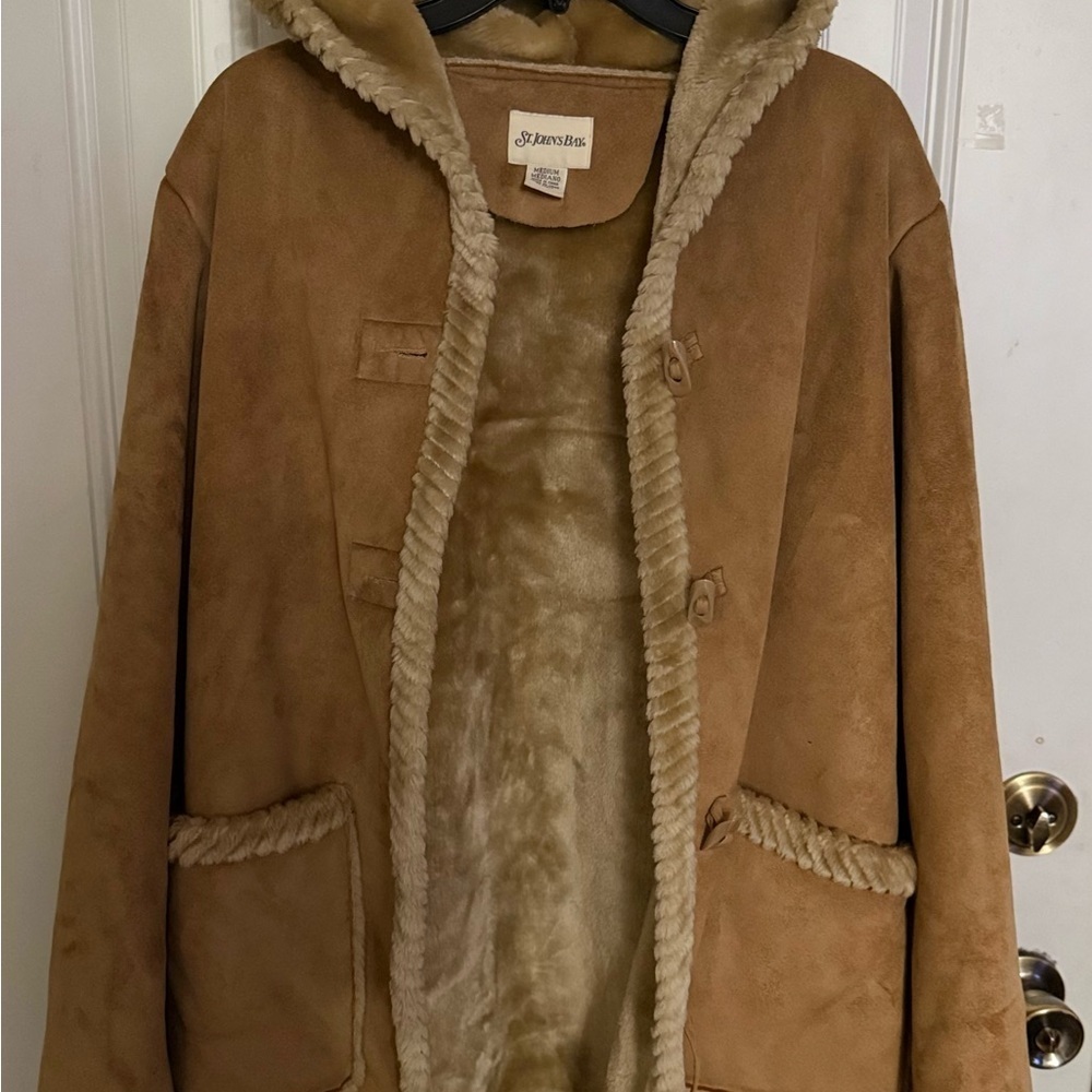 Vintage St. John's Bay Tan Faux Fur Lined Jacket Cozy Winter Coat